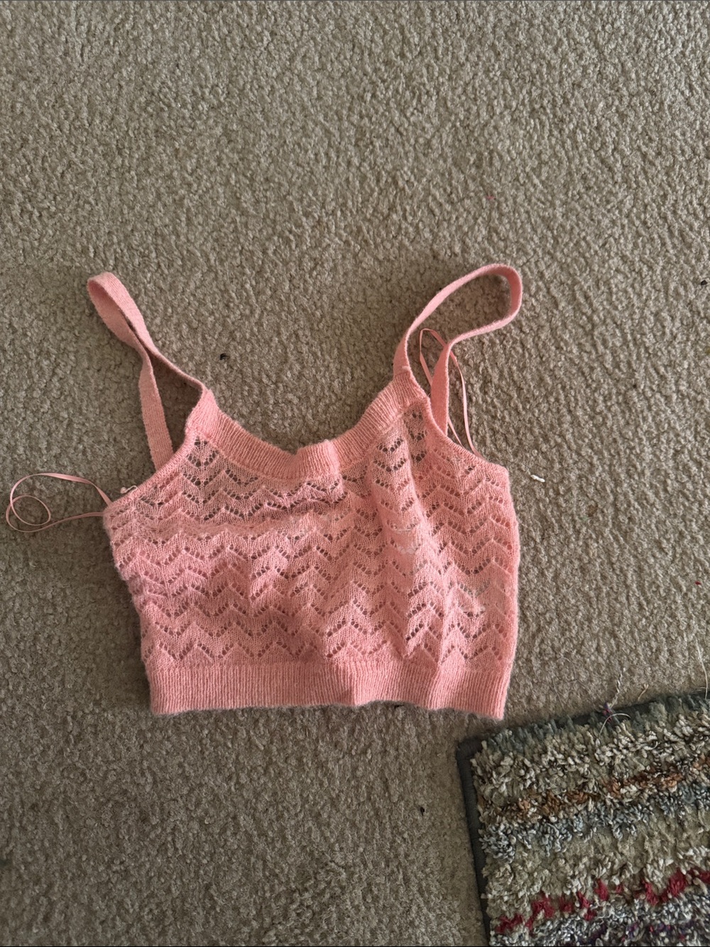 Zara Peach-Pink Knit Crochet Spaghetti Strap Camisole